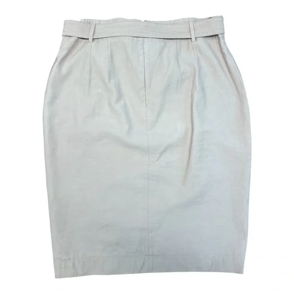 Ann Taylor Tan Khaki Cotton Sateen Pencil Skirt Button Detail & Belt Size 12 - Picture 12 of 13